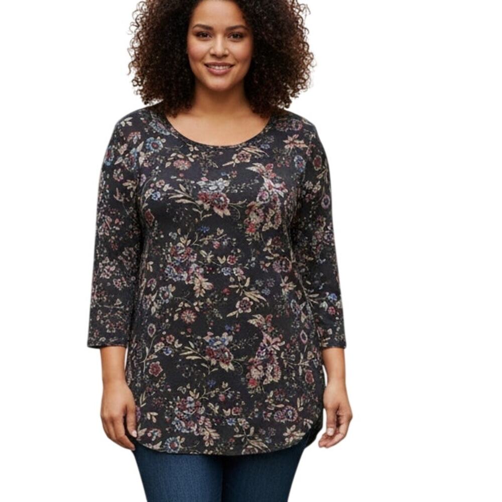 Lane Bryant Tulip-Hem Sweater Tunic Womens Size 14/16 Muted Black Multicolor Top